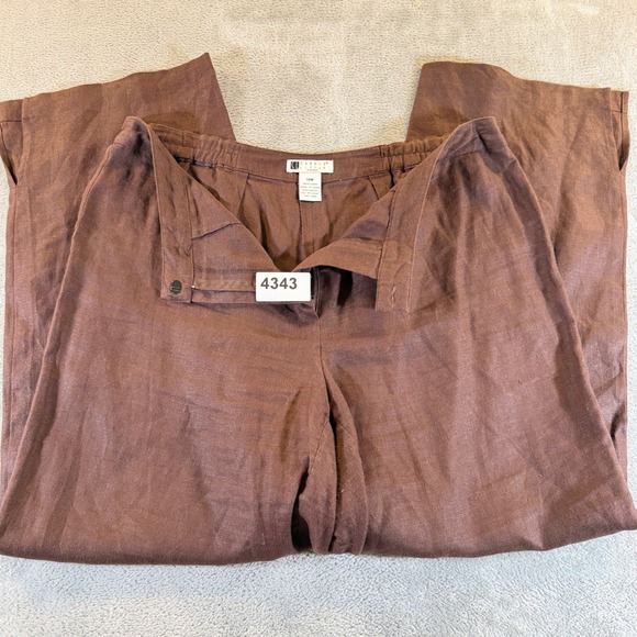 Carole Little Pants - Carole Little Pants Women 14W Brown Linen Wide Leg Trousers Elastic Back